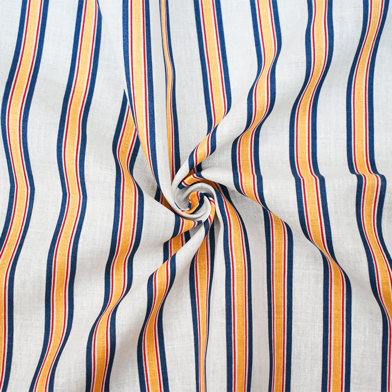 Blue-Red-Yellow Stripe Printed Linen Woven Fabric By the Yard